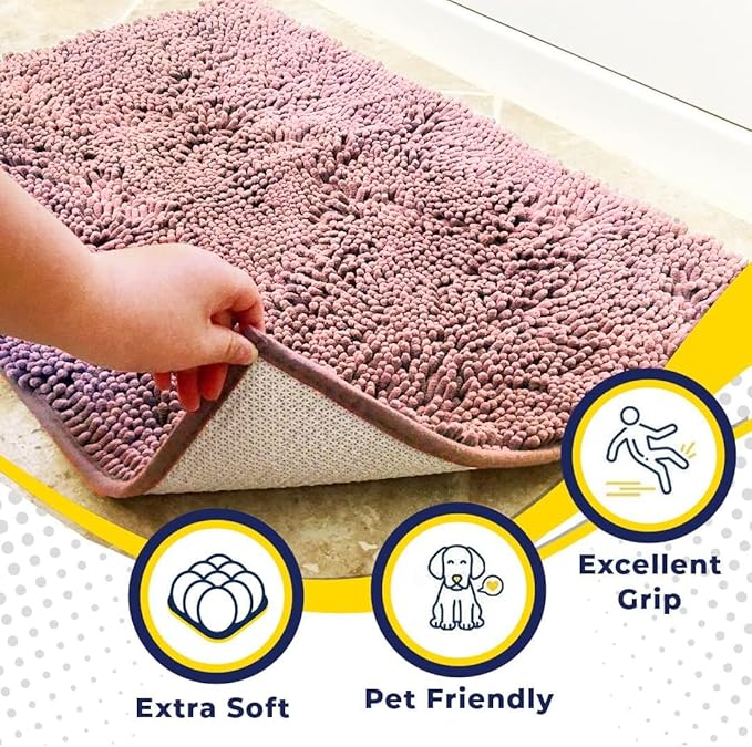 Muddy Mat® Original Dog Door Mat for Muddy Paws, Super Absorbent Microfiber, Non-Slip Washable Pet Rug, Quick Dry Chenille Entryway Carpet, Machine Washable Indoor Outdoor mat, Pink 35"x60"