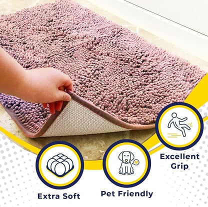 Muddy Mat® Original Dog Door Mat for Muddy Paws, Super Absorbent Microfiber, Non-Slip Washable Pet Rug, Quick Dry Chenille Entryway Carpet, Machine Washable Indoor Outdoor mat, Pink 35"x60"