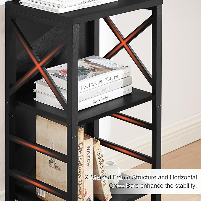 Bookcase, Industrial Small Bookshelf,3-Tier Bookcase Storage Organizer, Small Book Shelf for Small Spaces, Living Room, Bedroom and Home Office, Black