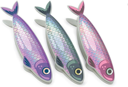 Genuine Fred FISH 'N CLIPS Sardine Bag Clips, Set of 4 Food Storage Clips, Iridescent Finish, Double-Sided, Durable Plastic and Stainless Steel Springs, Fun Kitchen Accessories and Great Gift