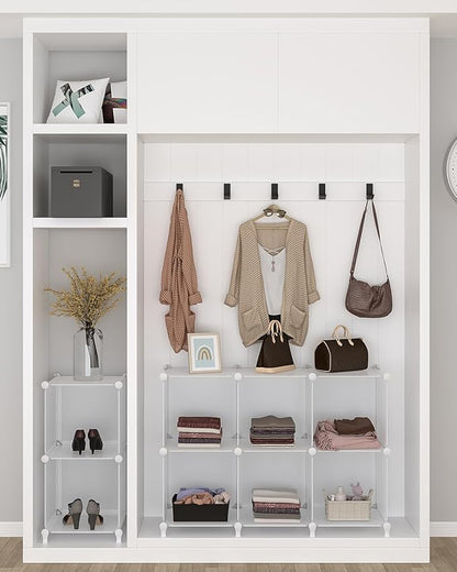 FUNLAX Cube Storage, 6 Storage Cubes Closet Organizers and Storage Portable Cube Storage Organizer Plastic Bookshelf Bookcase for Study Room, Bedroom, Office, White