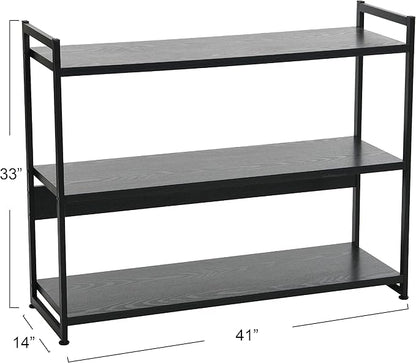 Household Essentials 3 Tier Wide Book Shelf, Medium, Black Oak Finish