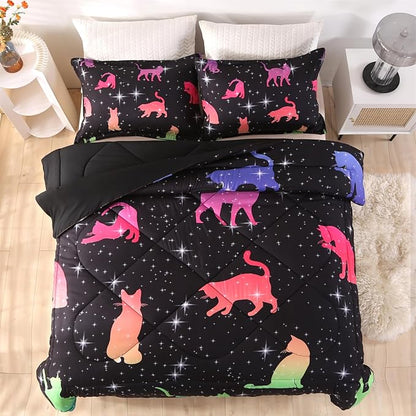 ENCOFT Cat Full Bedding Comforter Set Full for Girls and Boys Premium 3 Piece Cats Bedding Set Black Comfortable and Breathable for Teens and Adults with 1 Comforter and 2 Pillowcases
