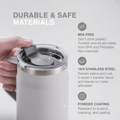 LocknLock Metro Mug, Premium 18/8 Stainless Steel Metal, Double Wall Insulated, Portable Coffee Cup with Lid and Handle for Hot and Cold Drinks, Off White, 16 oz