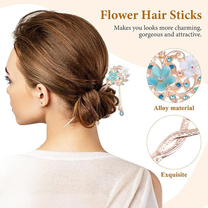 Japanese Chinese Hair Stick Metal Hair Clips for Wedding Hair Styling Flower Hair Chopsticks Vintage Hanfu Pins Hair Chopsticks Bun Updo Holders for Women Girls