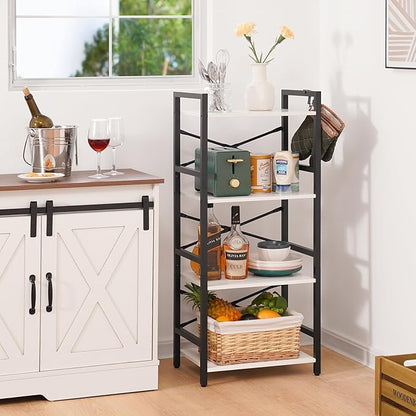 Yoobure 4 Tier Bookshelf - Small Book Shelf Industrial Bookcase, Narrow Book Case Book Storage Organizer for CD/Movie/Book, Bookshelves for Bedroom Office Living Room White