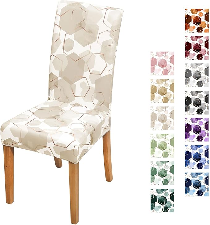 Gibelle Dining Room Chair Covers Set of 6, Soft Stretch Kitchen Chair Covers Slipcover Protector, Removable Washable Geometric Parson Chair Covers 6 Pack, Beige