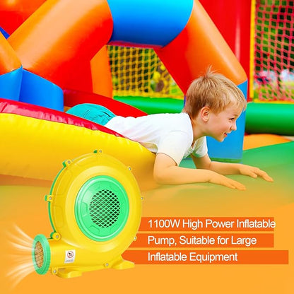 Bounce House Blower, 1100W 1.47HP Commercial Air Blower with Double-sided Fan Blade Design, Strong Wind and Great Heat Dissipation Properties for Large Bouncy Castle, Jump Slides, Arch