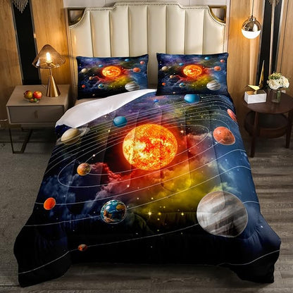 Erosebridal Solar System Bedding Set Full Galaxy Space Comforter Set for Kids Boys Toddler Outer Space Room Decor Nebula Planets Orbit Comforter Celestial Universe Stars Quilt Duvet 2 Pillowcases
