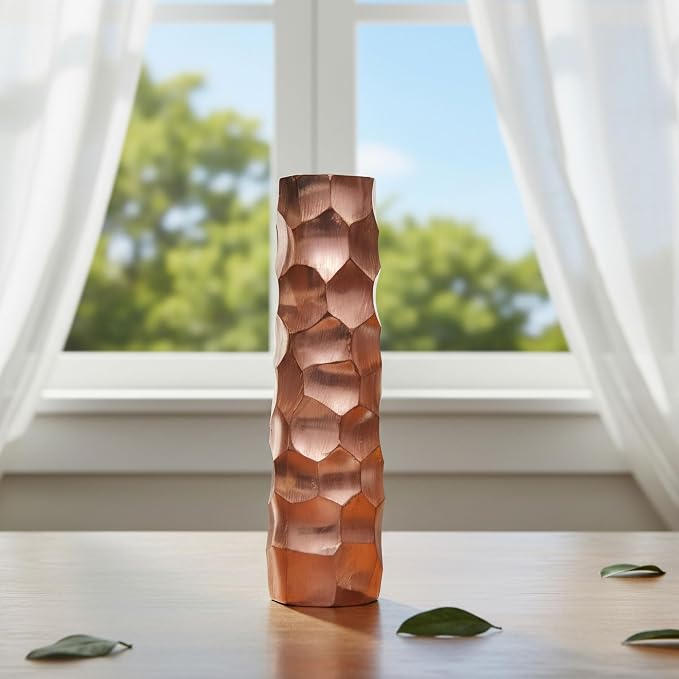 Large Decorative Modern Metal Honeycomb Design Table Flower Vase in Gold, 15-Inch Height, Stylish Contemporary Centerpiece for Dining Room, Living Room