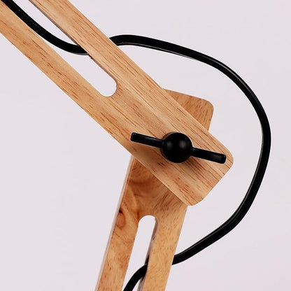 FIRVRE Swing Arm Desk Lamp, Retro Desk Lamp with Adjustable Goose Neck, Architect Wooden Desk Lamp for Bedroom Study Home Office