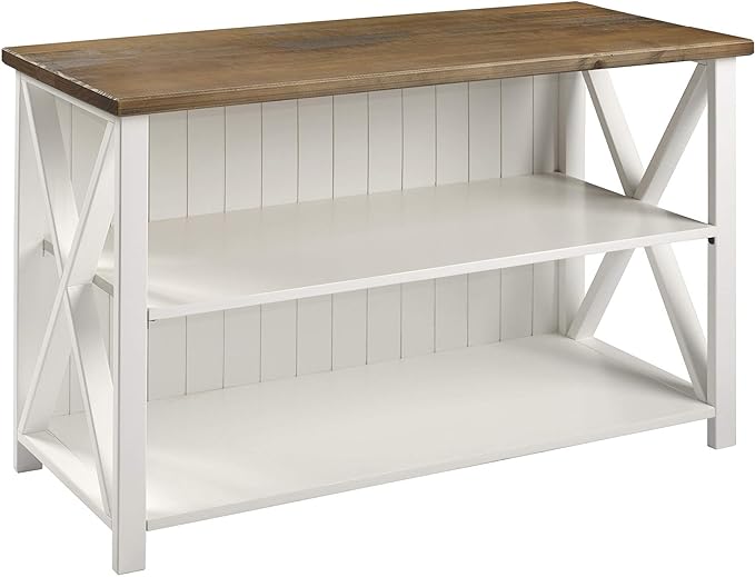 Walker Edison 2 Tier Modern Farmhouse Wood Bookcase Bookshelf Storage Home Office Storage Cabinet, 52 Inch, White