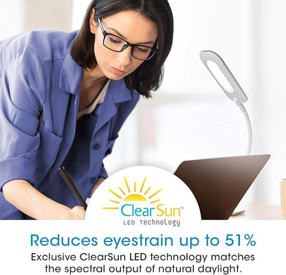 OttLite Flexible Soft Touch LED Clip Lamp with ClearSun LED Technology - Sturdy Clip Light is Dimmable & Flexible - Travel-Friendly & Portable Reading Lamp for Home, Desks, Tables, & Bookshelves