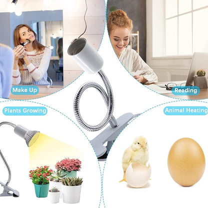Desk Clip Lamp Holder,Clamp Clip on Light, E26/E27 Book Clamp Light Fixture,Clip Laptop Lamp 360° Flexible Grow Light Holder White 1pc