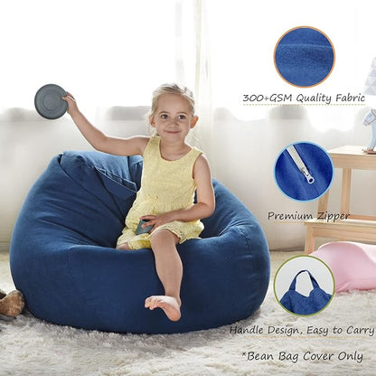 YuppieLife Stuffed Animals Bean Bag Chair Cover Candy-Colored Bean Bag（Just Cover, No filling）/Extra Large Stuff 'n Sit Organization/Toy Storage Bag/Kids Toys Organizer（38'',Navy blue）