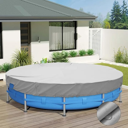 ECOOPTS 9 ft Waterproof Round Polyester Pool Cover for Above Ground Pools, Swimming Pool Cover Protector Winter Safety Cover (Light Grey)