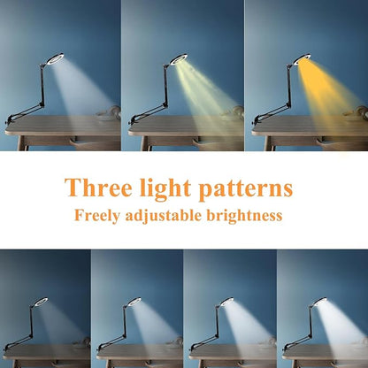 Desk Lamp with Magnifier and 3 Color Modes, 8X Magnification Table Lamp with Flexible Gooseneck and 3 Brightness Levels for Reading, Studying and Crafting