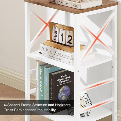 Bookcase, Industrial Small Bookshelf,3-Tier Bookcase Storage Organizer, Small Book Shelf for Small Spaces, Living Room, Bedroom and Home Office, White&Brown
