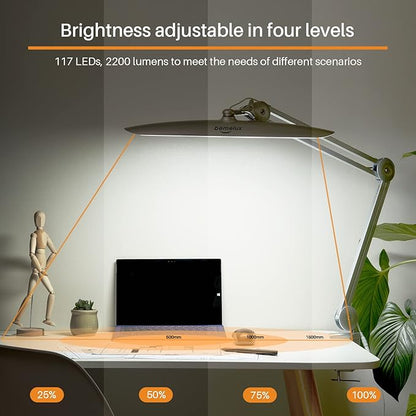 LED Desk Lamp with Clamp, Dimming Task Lamp for Reading Desktop Office Workbench Table Architect Sewing Study Home Craft, Bright 117PCS LEDs, 2200 Lumens 20 Inch Metal Swivel Arm Work Lamp