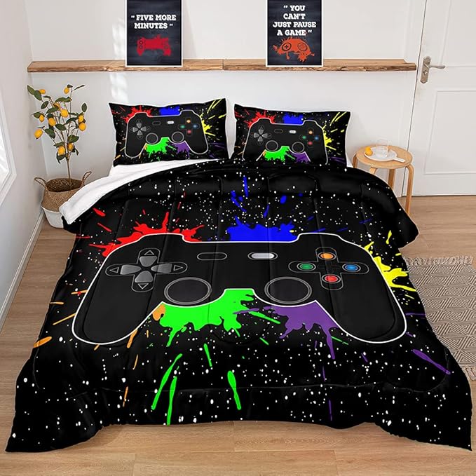 Gaming Comforter for Boys Teen,Game Contoller Bedding Set for Boys Kids,Down Alternative Comforter for All Season,Gamer Home Decor for Boys Comforter Set (Comforter-Game27, Twin)