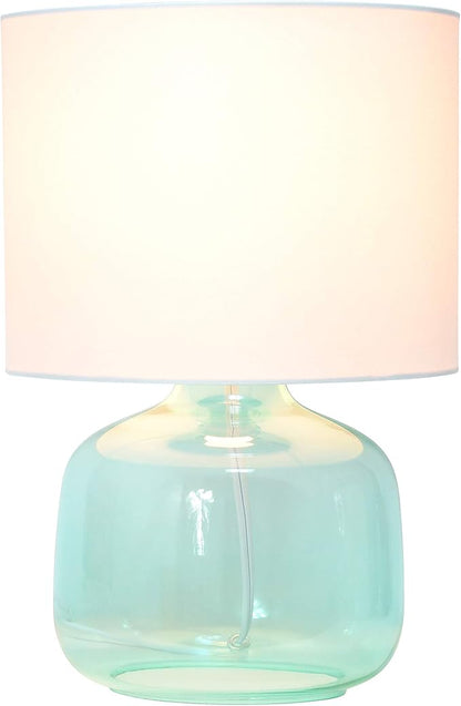 Simple Designs LT2064-AOW Aqua Glass Table Lamp with White Fabric Shade