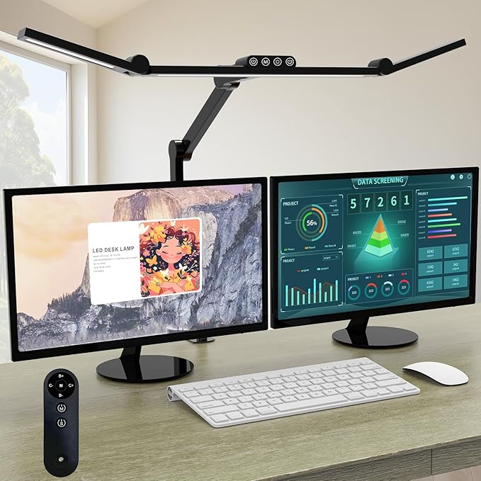 Micomlan Desk Lamp with Clamp, Architect Led Desk Lamp for Home Office with Remote Control, 24W Ultra Bright Auto Dimming Computer Desk Light Adjustable Table Light for Working Workbench
