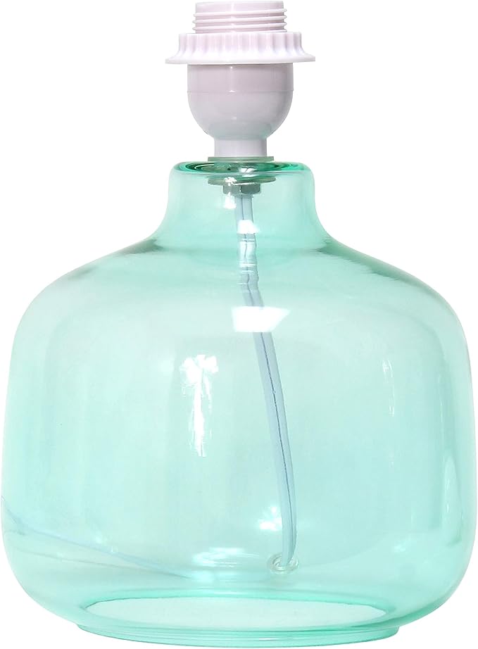 Simple Designs LT2064-AOW Aqua Glass Table Lamp with White Fabric Shade