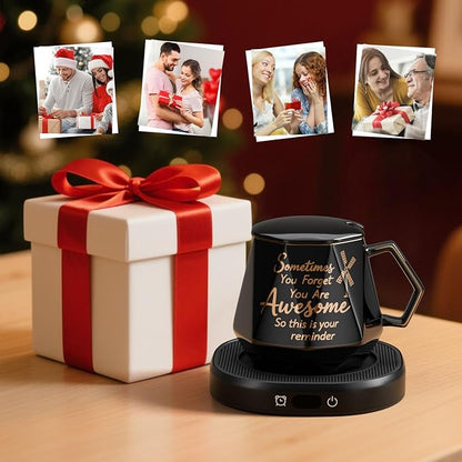 Coffee Mug Warmer Set Smart Electric Cup Candle Warmer for Desk Office | You're Awesome Mug Warmer Set, Desk Tea Beverage Heater Plate, 4 Temperature Setting & 8H Auto Shut Off, Women Birthday Gifts