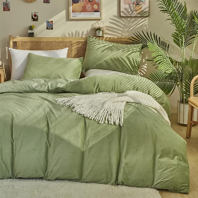 Sage Velvet Comforter Sets Solid Sage Green Flannel Bedding Set Cal King Women 3 Pieces Sage Green Velvet Blanket Winter Bedding Set Men Sage Green Flannel Bed Comforter Set Cal King Bedding