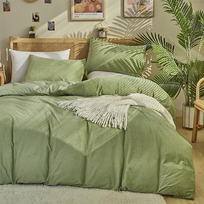 Sage Velvet Comforter Sets Solid Sage Green Flannel Bedding Set 3 Pieces Comforter Set Twin Size Sage Green Velvet Blanket Warm Winter Bedding Set(Sage Velvet, Twin(68'' 90''))