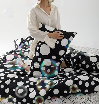 White Polka Dots Comforter Twin Black White Dots Print Reversible Gingham Twin Bedding Comforter Set Boys Girls Black White Bed Sets Soft 3Pcs Twin Comforter Sets