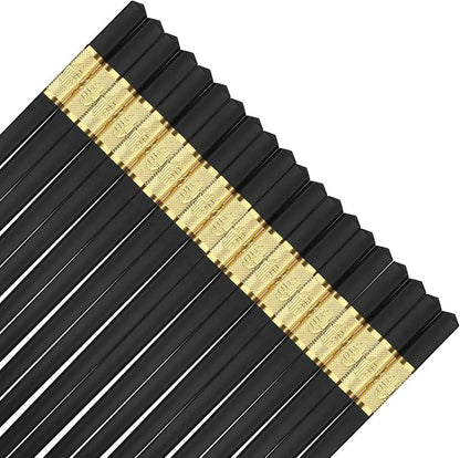 10 Pairs Non-Slip Fiberglass Chopsticks, Reusable Chopsticks Gift Set Dishwasher Safe, Easy to Use and Clean, Square Lightweight for Home Kitchen, Hotel, Restaurant Dining Tools, Black and Gold
