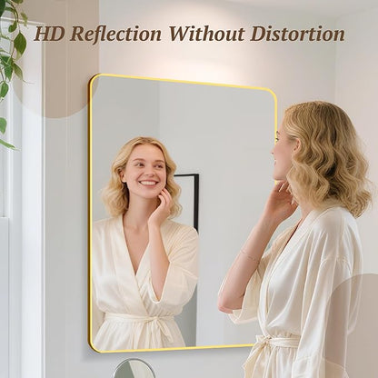 Bathroom Mirror 55" x 36", Large Rectangle Wall Mirror, Gold Metal Frame Wall Mounted Mirrors for Bathroom, Vanity, Bedroom, Entryway Decor(Horizontal/Vertical)