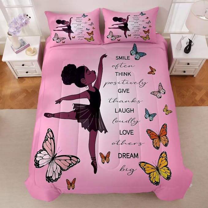 Black Girl Comforter Twin Sets,Black Girl Magic Bedding Set,African American Girl Comforter Set for Kids Teens,Cute Afro Melanin Princess Toddler Bed Set