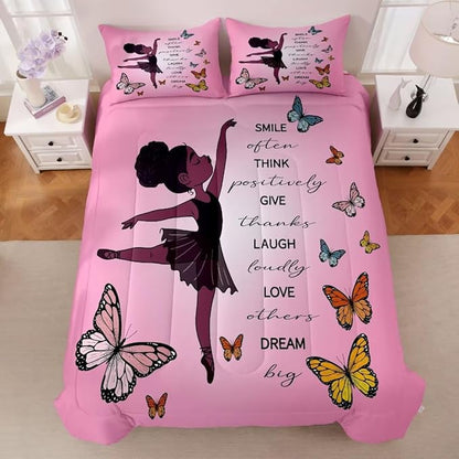 Black Girl Comforter Queen Sets,Black Girl Magic Bedding Set,African American Girl Comforter Set for Kids Teens,Cute Afro Melanin Princess Toddler Bed Set
