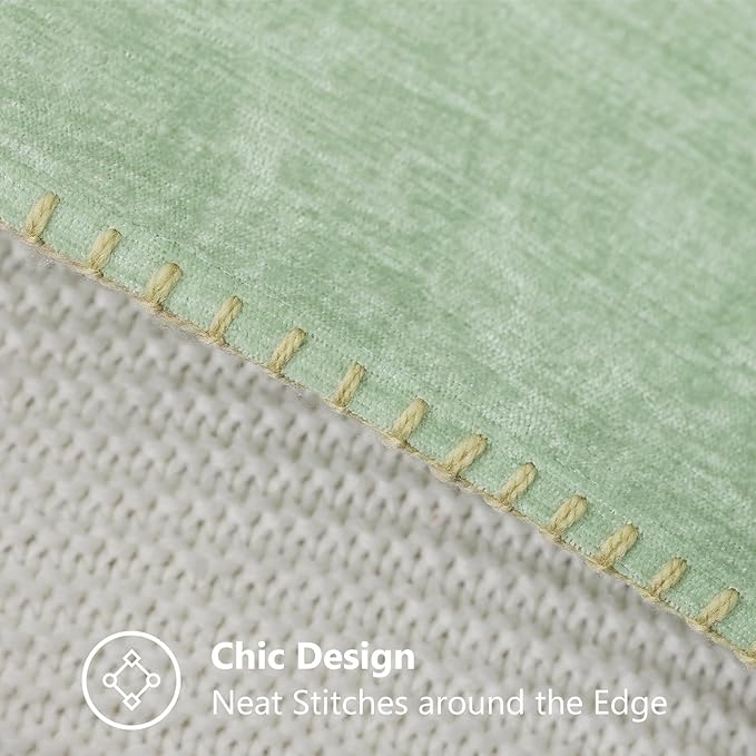 decorUhome Chenille Soft Throw Pillow Covers 24x24 Set of 2, Farmhouse Velvet Neutral Decorative Euro Pillow Covers with Stitched Edge for Couch Sofa Bed Home Decor, Sage Green