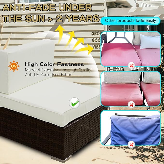 ClawsCover 9Pack Outdoor Seat and Back Cushions Replacement Covers Fit for 5 Pieces 4-Seater Wicker Rattan Furniture Patio Conversation Set Sectional Couch,Cream-Include Cover Only (Large)