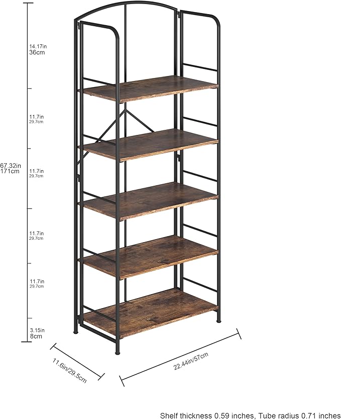 No Assembly Folding Bookshelf, Metal Book Shelf for Storage, Folding Bookcase for Office Organization and Storage (Firestone, 5 Tiers)