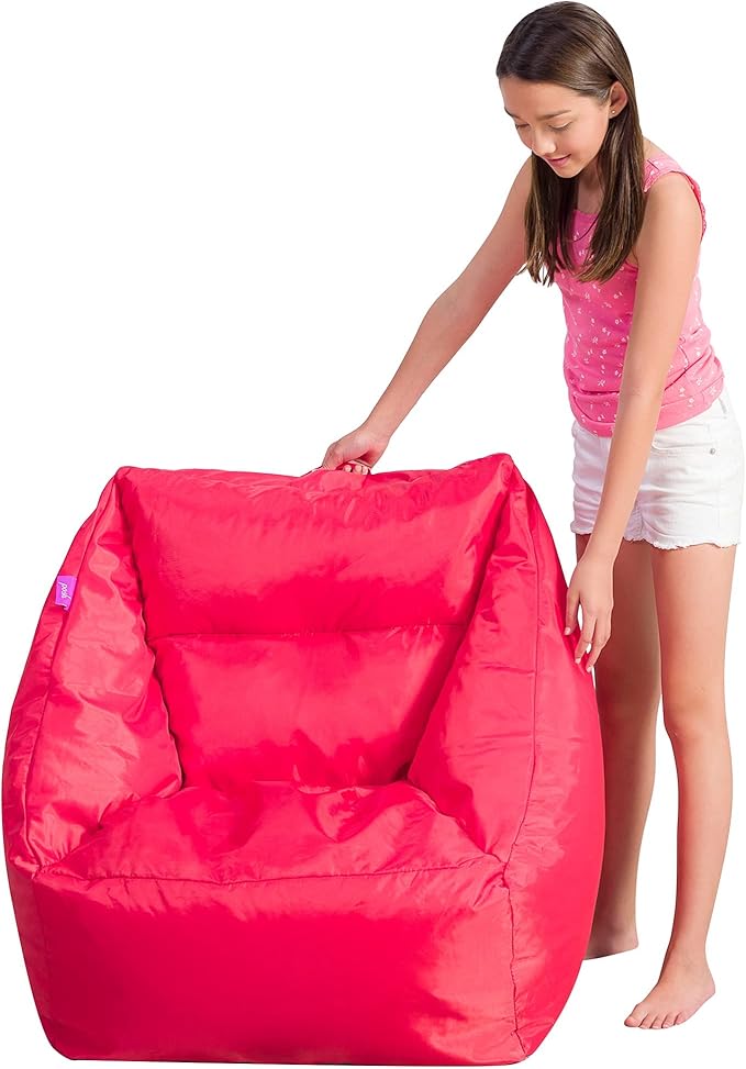 Posh Creations Coronado Bean Bag Boys and Girls Large Chair for Kids, for Gaming and Playrooms, Soft Nylon-Red