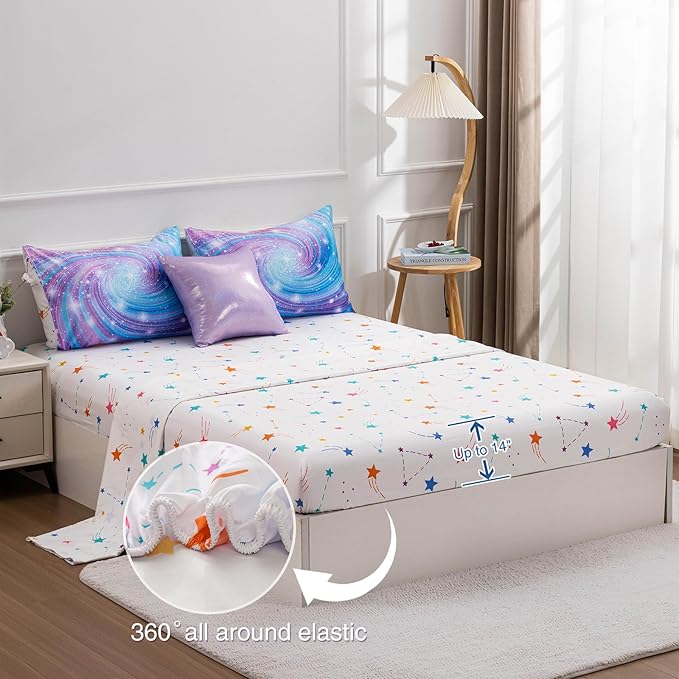 Btargot Super Soft 6 Pieces Gradient Star Ring Comforter Set, Colorful Glitter Rainbow Star Pattern Bedding Set for Boys Girls Teens, Twin Purple