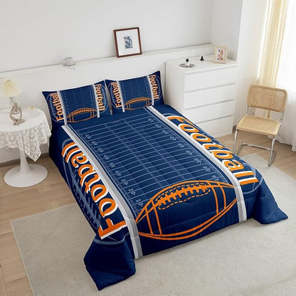 Feelyou Football Bedding Set Queen Size Sports Comforter Set for Kids Boys Girls Decor Soccer Ball Game Comforter Microfiber American Football Duvet Set Bedroom Quilt Set
