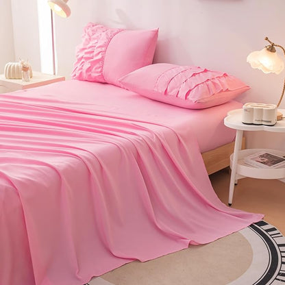 Pink Twin Comforter Set for Girls, 5 Pcs Bed in a Bag Twin for Teen Girls, Princess Bedding Set for Girls, Twin Size Comforter Sets for Girls with 1 Fitted Sheet and 1 Flat Sheet