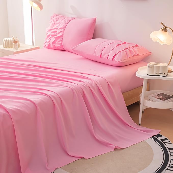 Pink Comforter Set Queen Size, 5 Pcs Bed in a Bag Girls Queen, Girls Queen Comforter Set, Girls Pink Bedding Queen, Teen Bedding Sets for Girls Kids