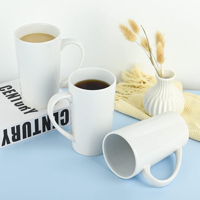 BYCNZB 22oz white Super Large tall Ceramic Coffee Mugs Large Handles Set of 4