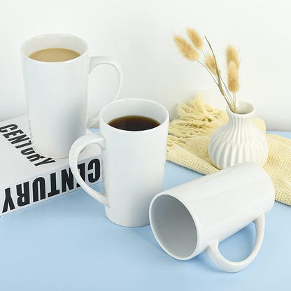 BYCNZB 22oz white Super Large tall Ceramic Coffee Mugs Large Handles Set of 4