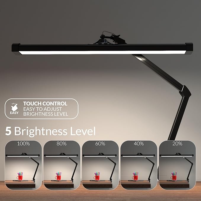 Ultra Bright 3900 Lumens Powerful Professional Eye Care LED Desk Lamp, Brightness Adjustable, Task Light for Home, Beauty, Crafting, Office, Workbench (Daylight, Dimmable, Black)
