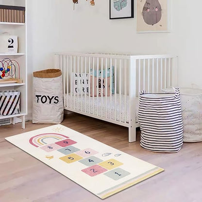 Topotdor Rainbow Sky Hopscotch Game Rugs,Kids Play Area Rugs Soft Floor Carpet for Bedroom Playroom Nursery,Great Gift for Girls & Boys,47" x 67"