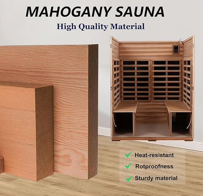 Outdoor Sauna 4 Person Low EMF Far Infrared Sauna for Home, 2050W Mahogany Wooden Sauna Room for Outdoor Indoor Home, with Blue-Tooth, LCD, LED