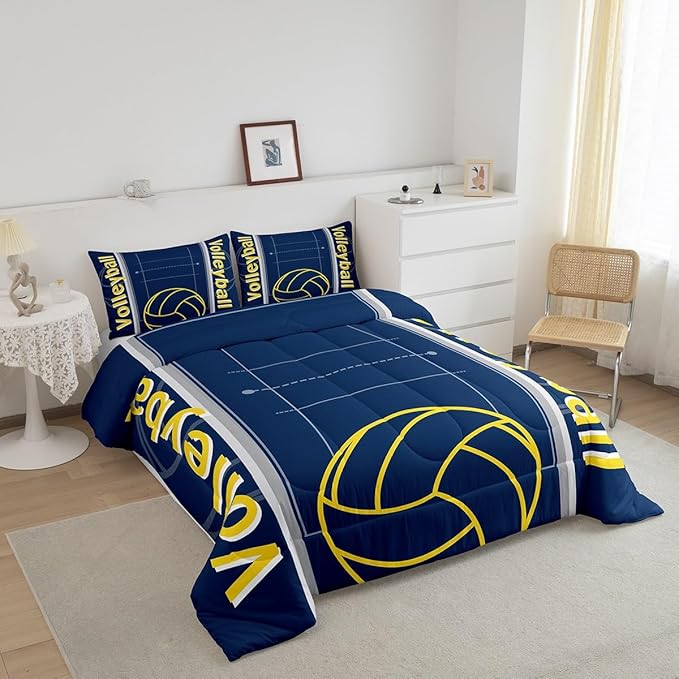 Feelyou Volleyball Bedding Set Twin Size Sports Game Comforter Set for Kids Boys Girls Decor Volleyball Player Comforter Microfiber Sports Gaming Duvet Set Bedroom Quilt Set