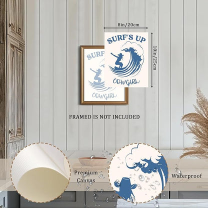 XOCUUI Coastal Cowgirl Wall Art,Coquette Blue Cowgirl Boots Posters，Blue Beachy Cowgirl Room Decor,Preppy Aesthetic Pictures Prints for Teen Girl Dorm Apartment Decoration 8x10 (Unframed)